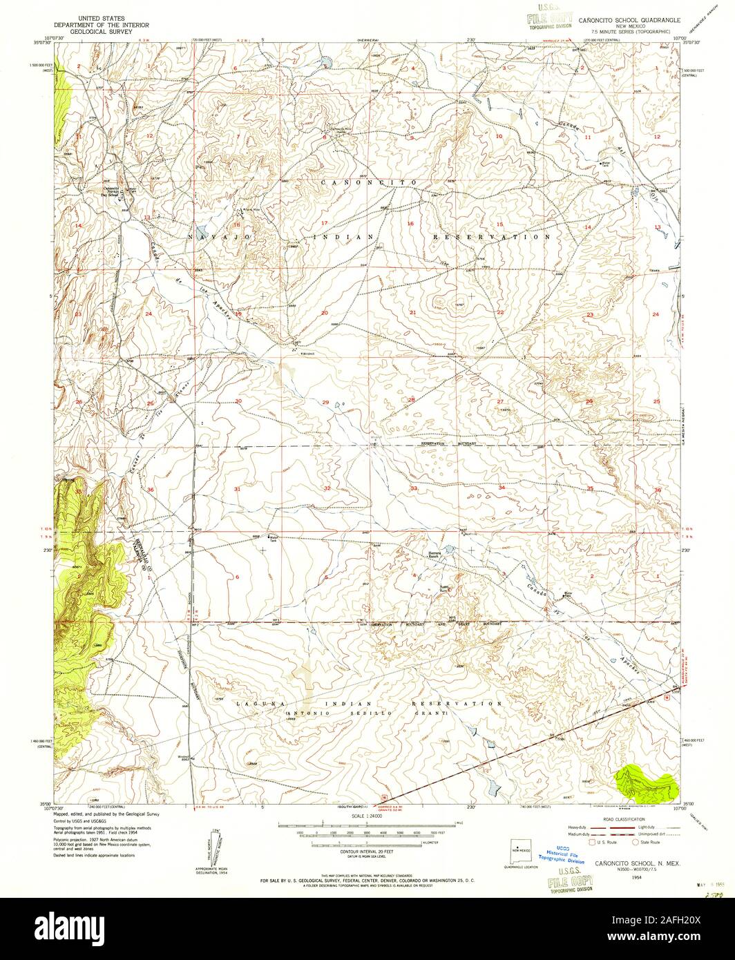 USGS TOPO Map New Mexico NM Canoncito School 189970 1954 24000 Restoration Stock Photo