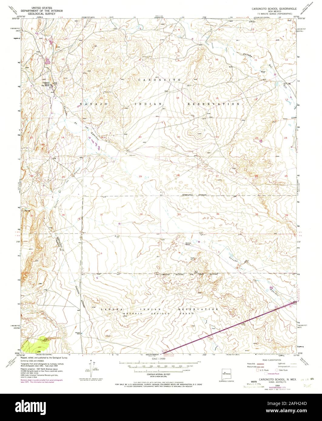 USGS TOPO Map New Mexico NM Canoncito School 189972 1954 24000 Restoration Stock Photo