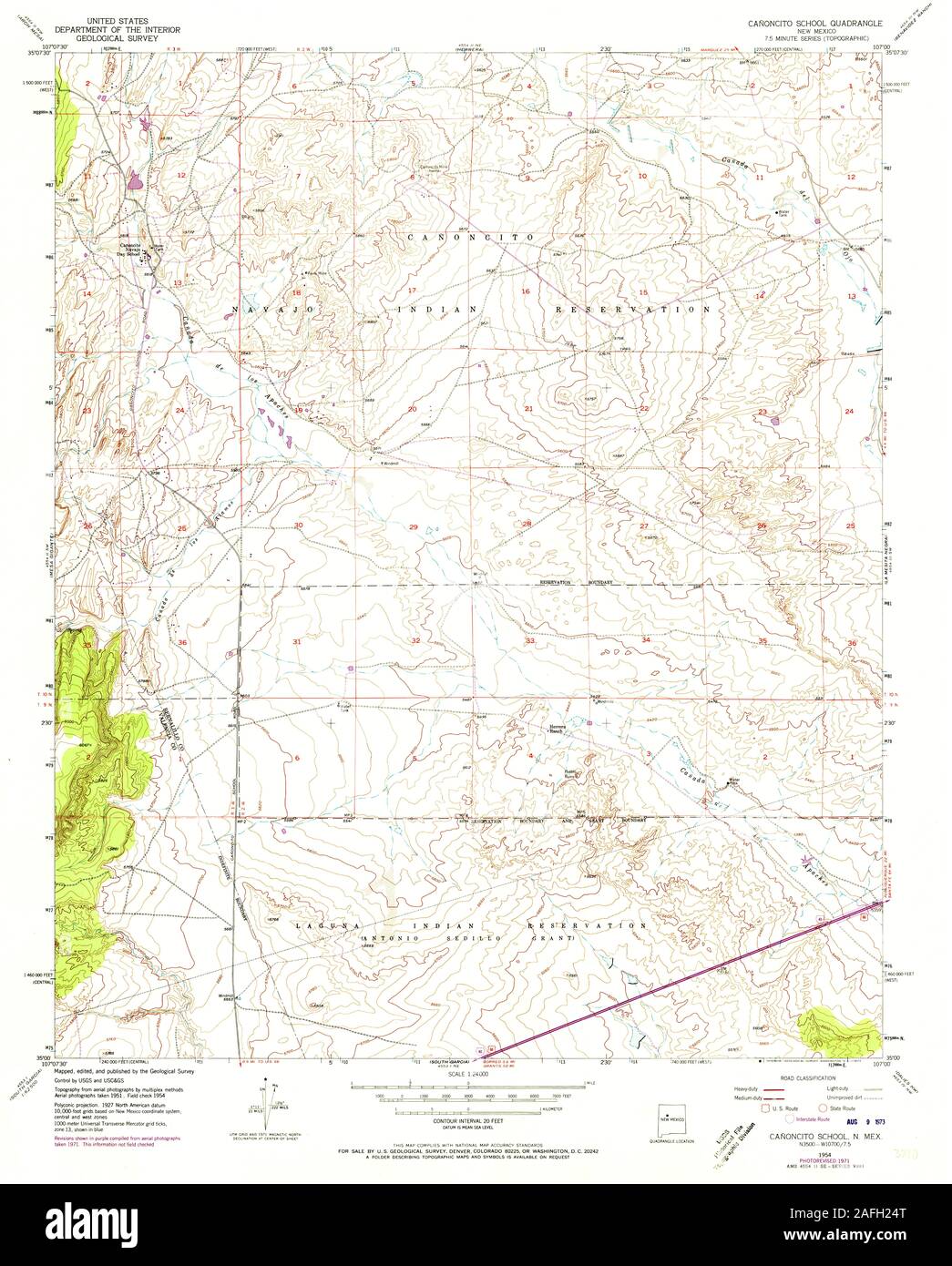 USGS TOPO Map New Mexico NM Canoncito School 189971 1954 24000 Restoration Stock Photo