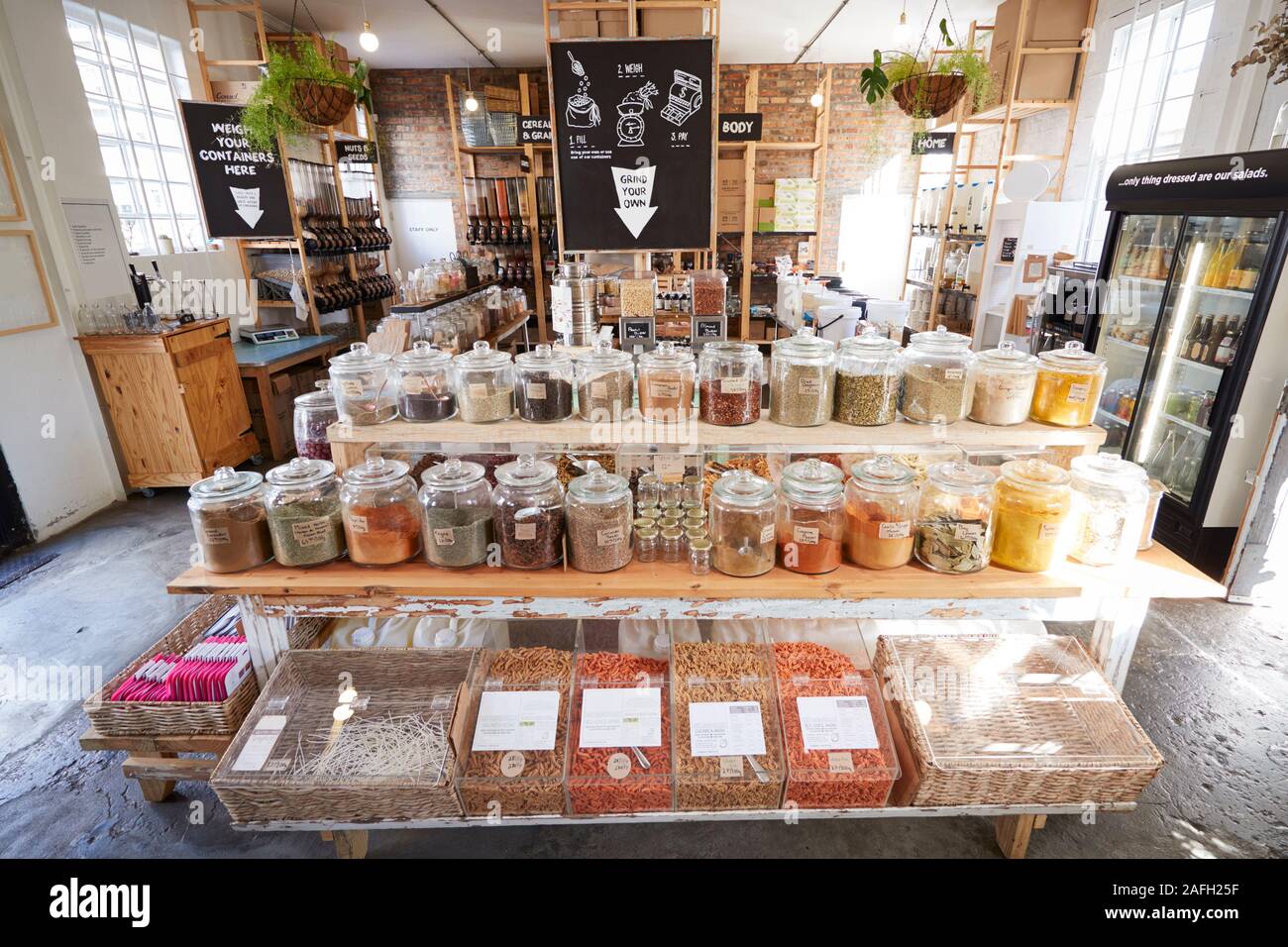 Display Of Spices In Sustainable Plastic Packaging Free Grocery Store Stock Photo