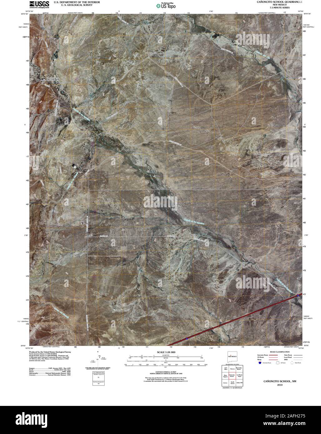 USGS TOPO Map New Mexico NM Canoncito School 20100924 TM Restoration Stock Photo
