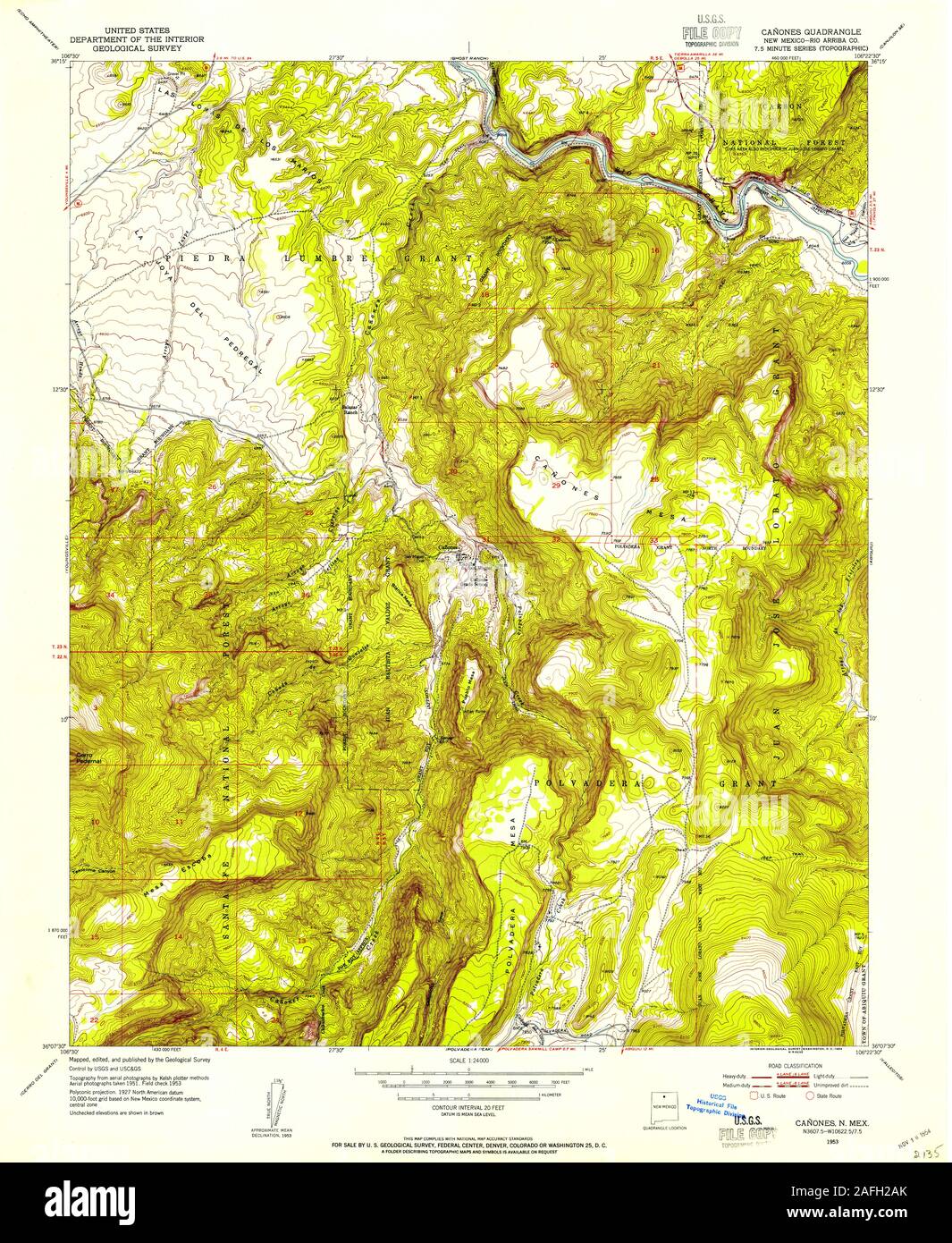 USGS TOPO Map New Mexico NM Canones 189974 1953 24000 Restoration Stock Photo