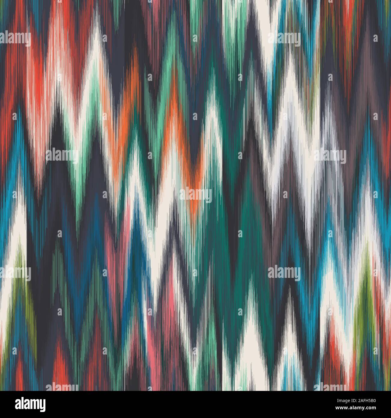 Blurred colorful ikat chevron tribal ethnic motif Stock Vector