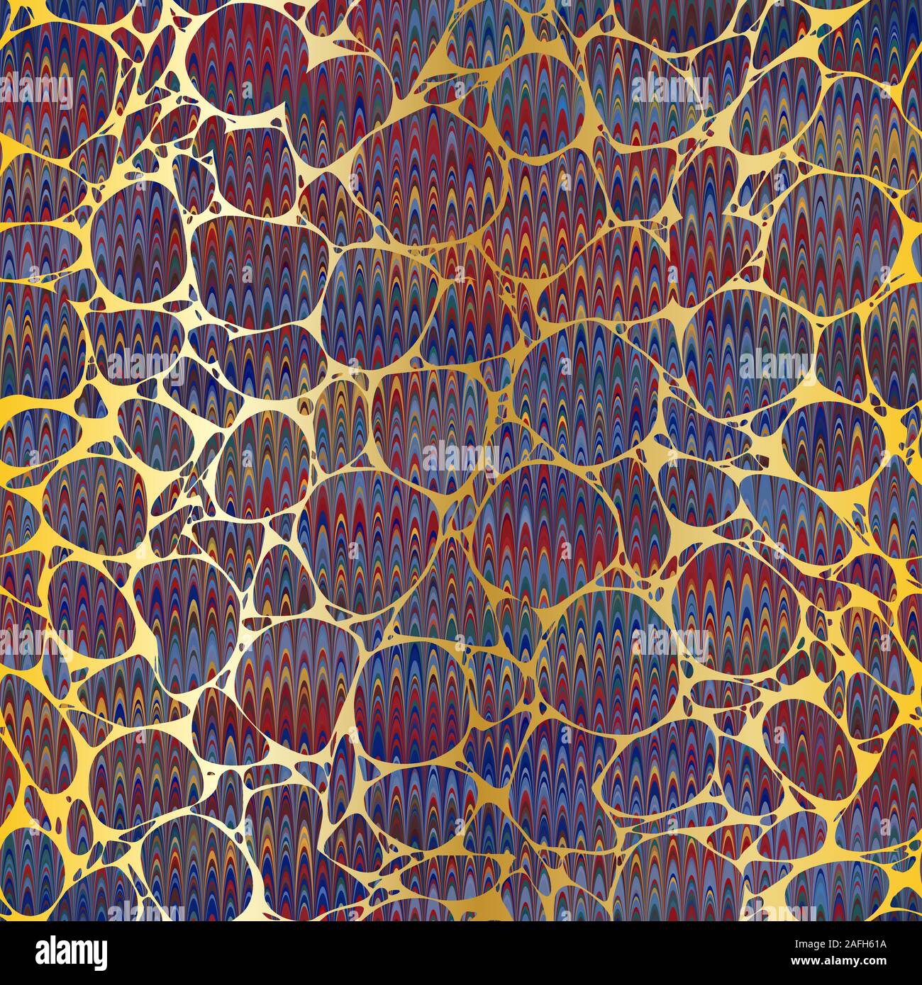 Colorful combed hand marbled texture with gold Stock Vector