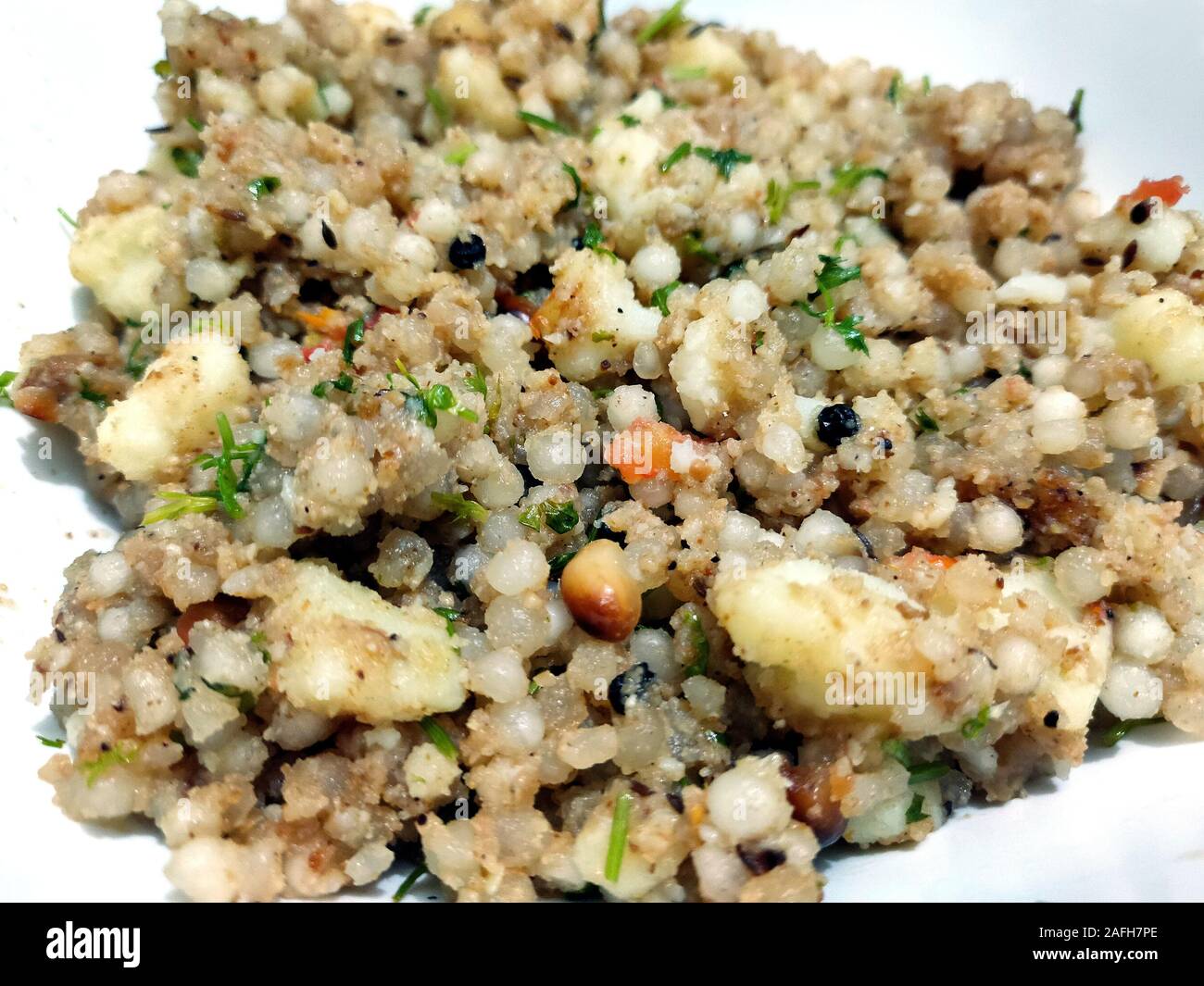 Indian dish made out of Sago called Sabudana khichdi, Usually eaten during fasting days, Stock Photo