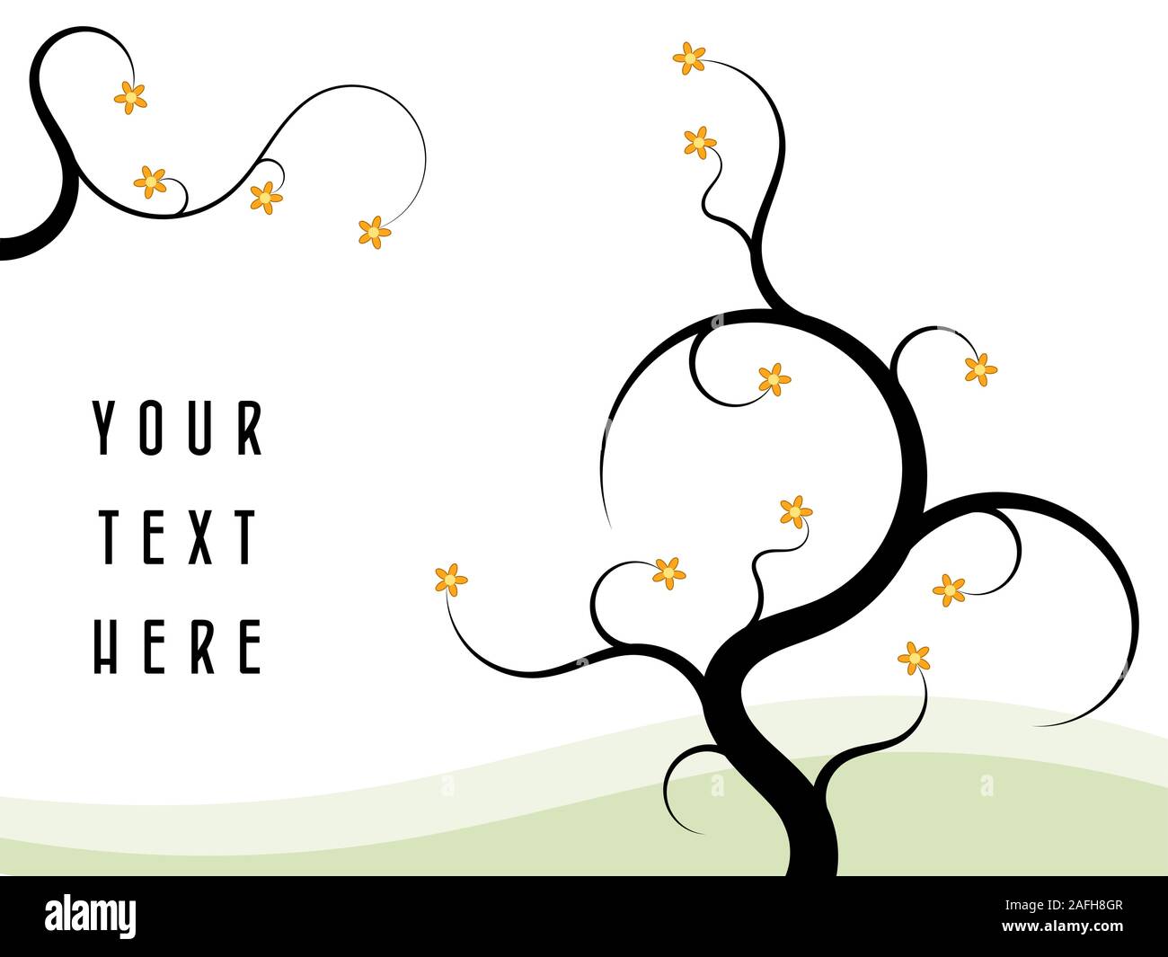 Ornamental tree illustration with flowers. Natural background with copyspace for your text. Stock Vector