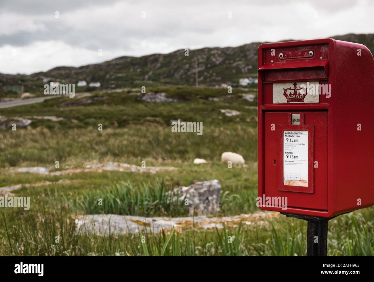 Isolated remote postbox on the Isle of Harris, Outer Hebrides, Scotland Stock Photo