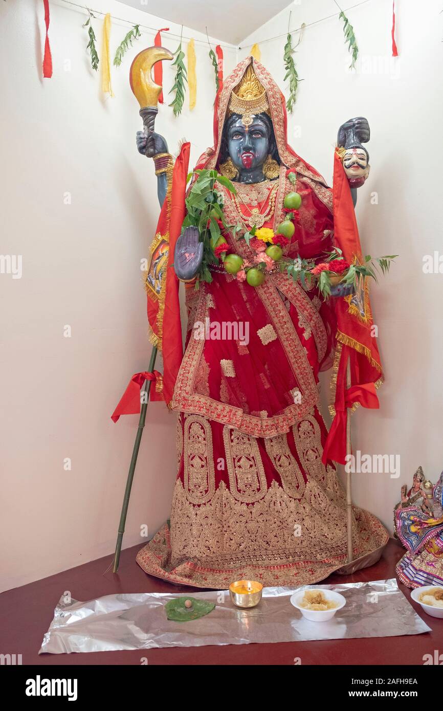 A statue of the Hindu Goddess Kali at a temple in Jamaica, Queens, New York City. Stock Photo