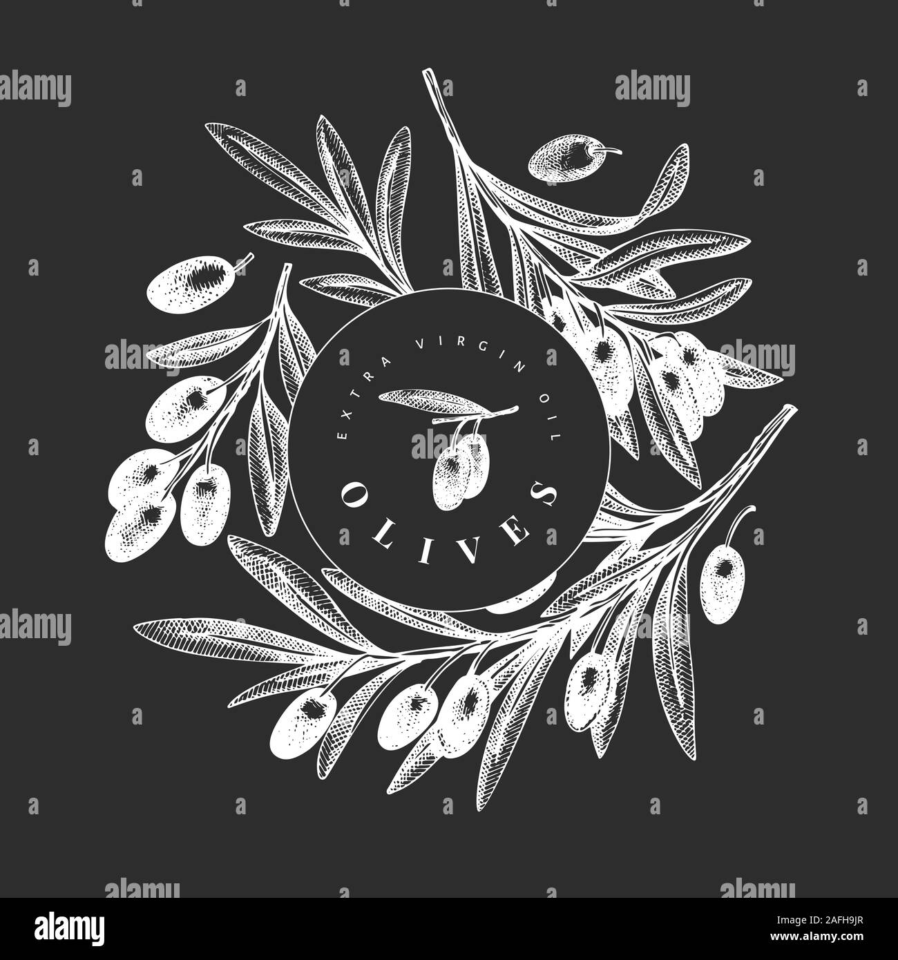 Olive branch design template. Hand drawn vector food illustration on ...