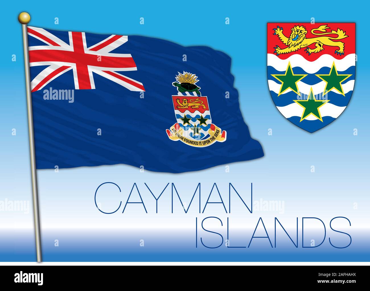 Cayman islands official national flag and coat of arms, caribbean, vector illustration Stock Vector