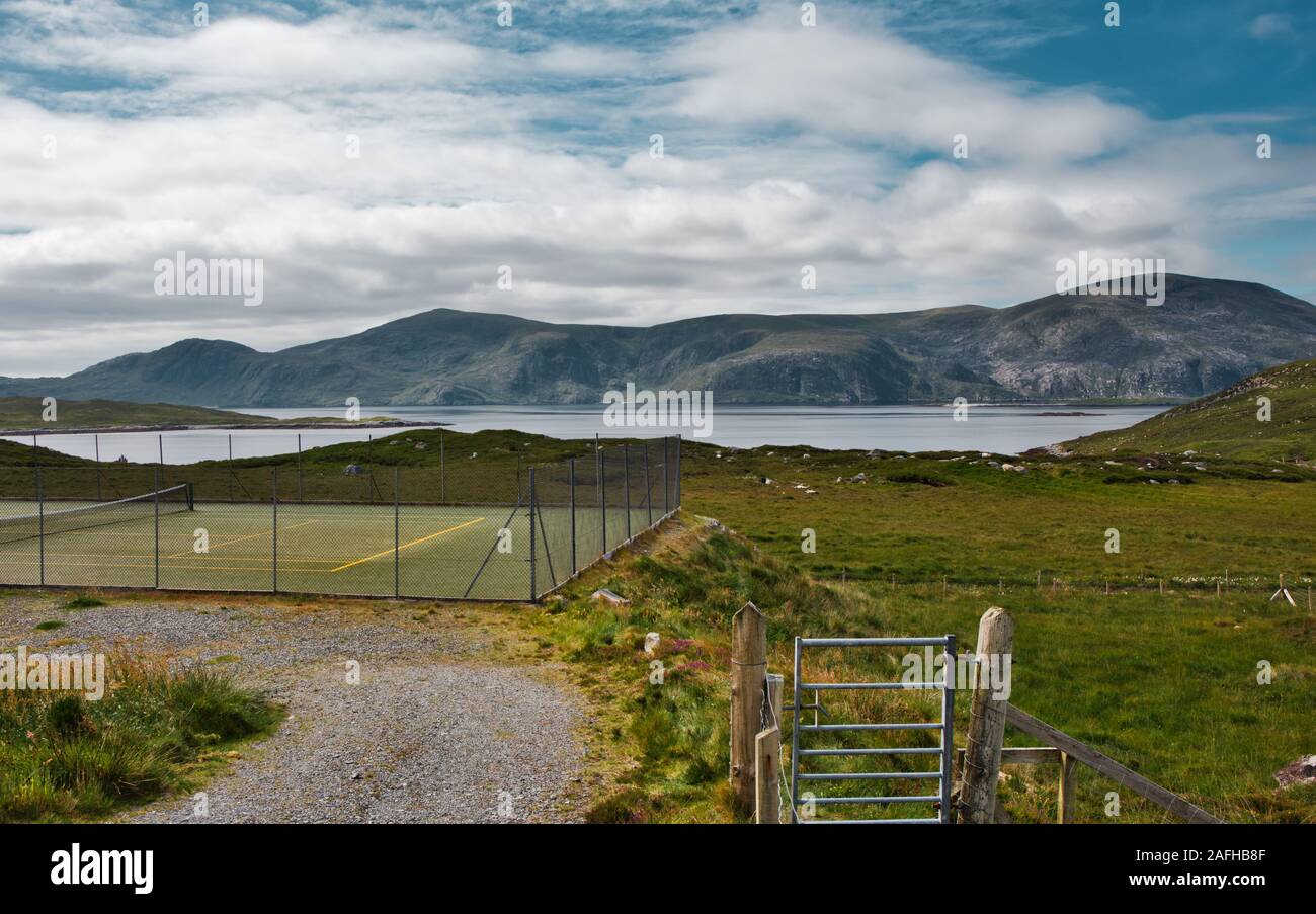 Remote Bunabhainneader Tennis Court on the Hebridean Isle of Harris, Outer Hebrides, Scotland Stock Photo