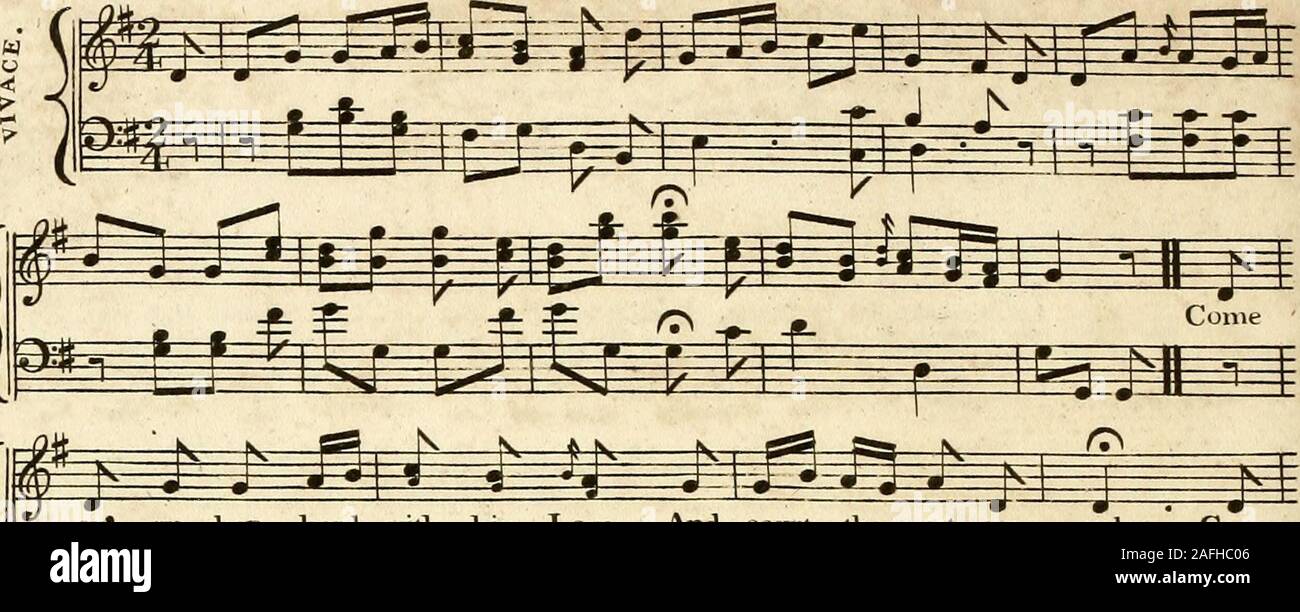 . [A composite music volume containing different issues of Thomson's octavo] collection of the songs of Burns, Sir Walter Scott ...: united to the select melodies of Scotland, and of Ireland & Wales. Vol: 6 64. JHKXT HOT HERD fN/JEB 7ffi; VKE&iV OAjBT.—jaxntor. WKI-CH.. -p - - p.— a . 0 evl- iy shep- herd with his Love, Ana court the west ern gale; Come aae i ft** f^ S K feU-JMrf^p I let us seek the oak--en grove, In sweet Llan„gol--len vale. Stock Photo