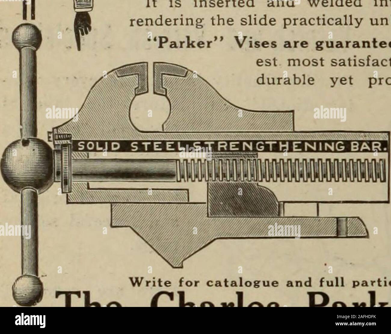 Hardware merchandising August-October 1912. Note The Strengthening Bar It  is inserted and welded into the casting,rendering the slide practically  unbreakable.Parker Vises are guaranteed the strong-est most satisfactory,  and mostdurable yet produced.