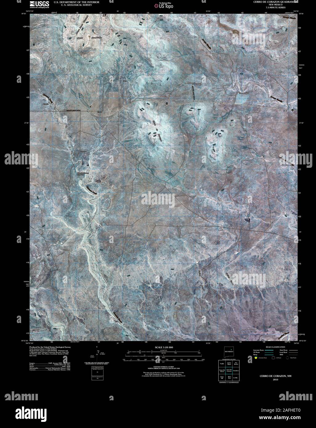 USGS TOPO Map New Mexico NM Cerro De Corazon 20100924 TM Inverted Restoration Stock Photo