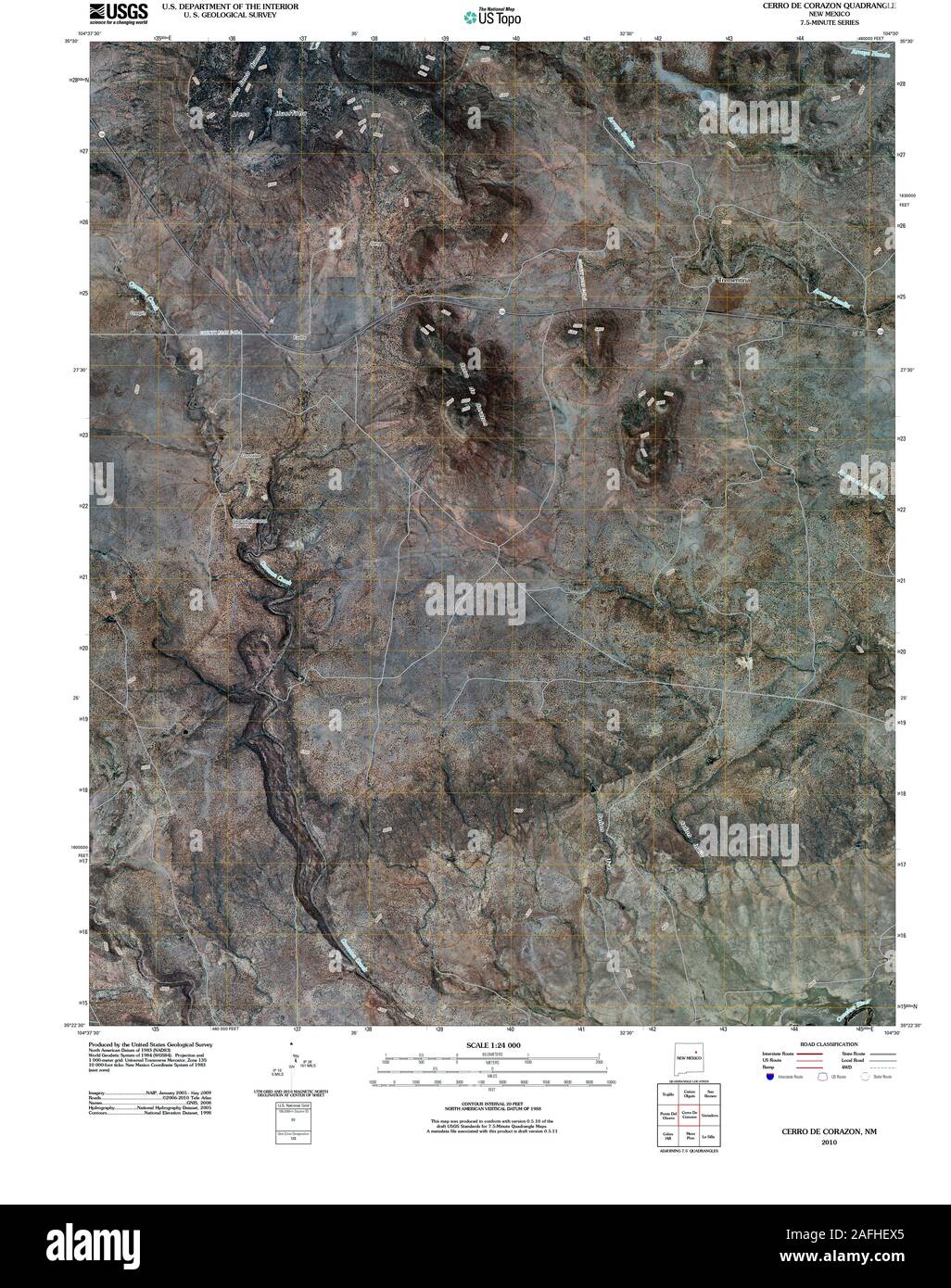 USGS TOPO Map New Mexico NM Cerro De Corazon 20100924 TM Restoration Stock Photo