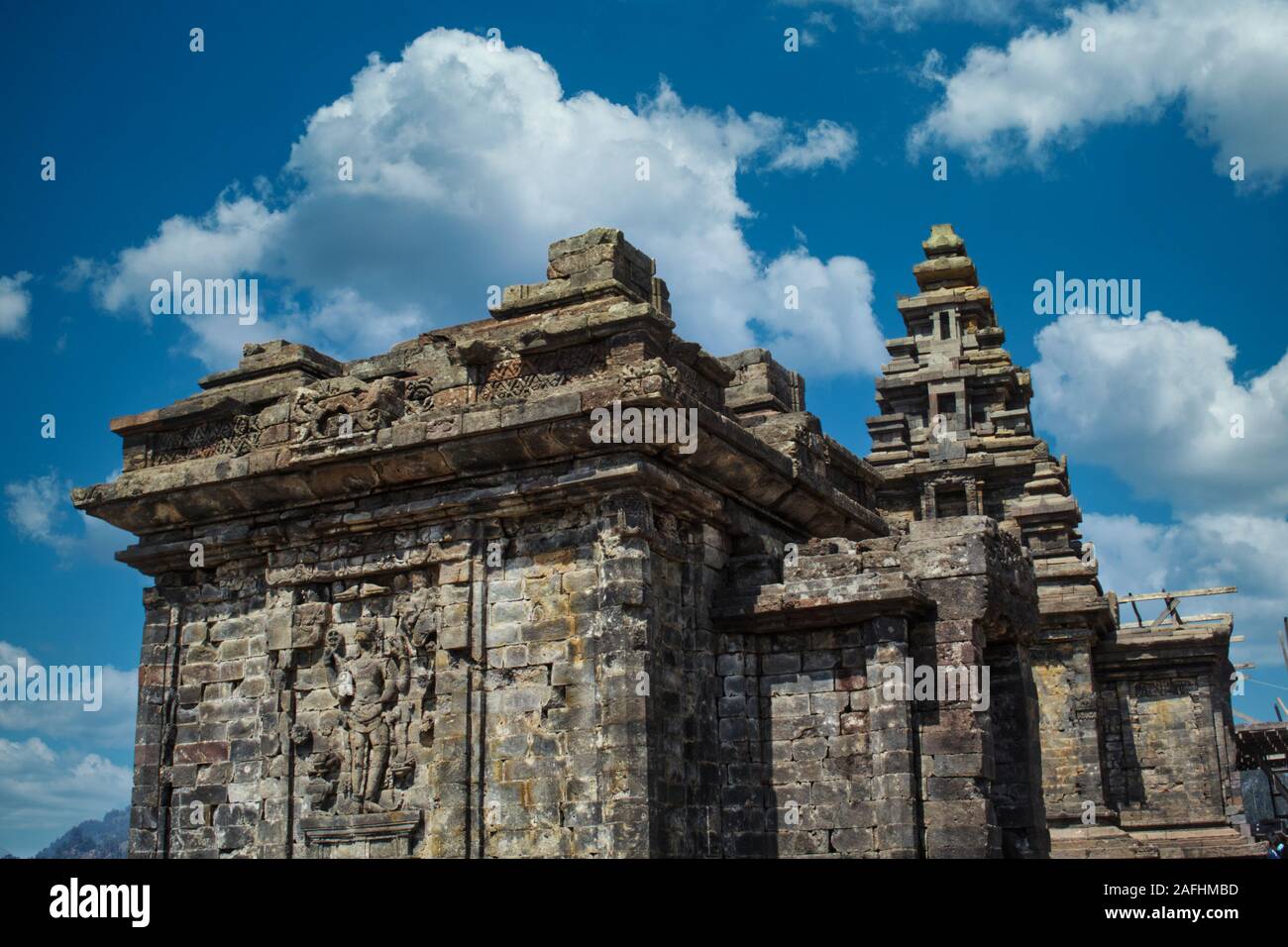 View of an ancient temple Candi Arjuna in touristic site of Dieng, Central Java, Indonesia Stock Photo