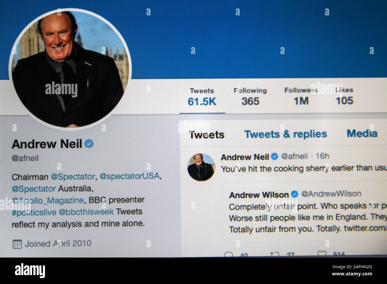 Twitter account of Andrew Neil political presenter of Politics Live
