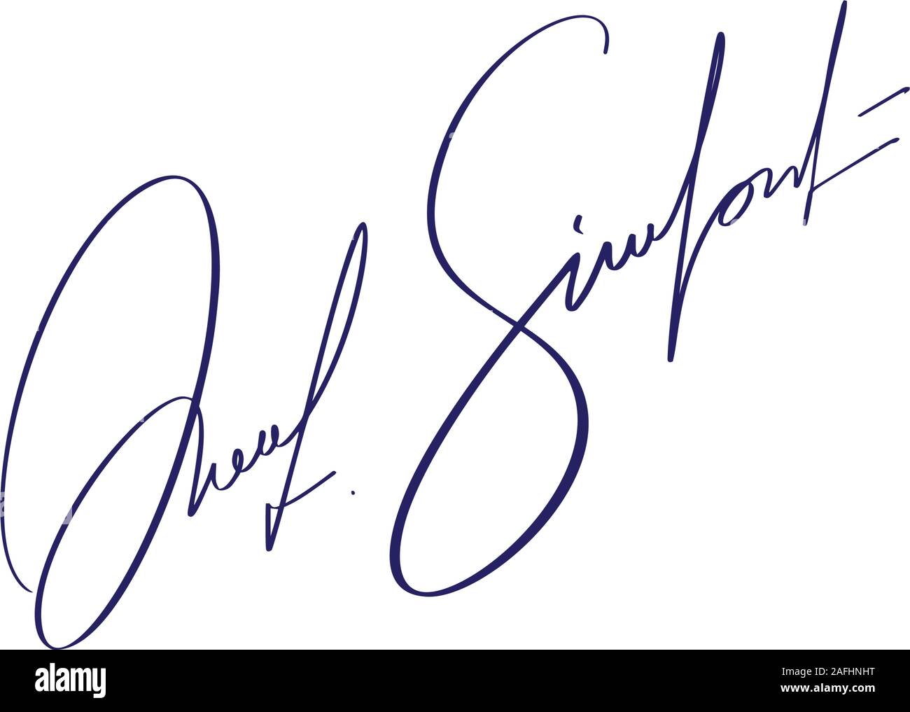 Manual signature for documents on white background. Hand drawn Calligraphy lettering Vector