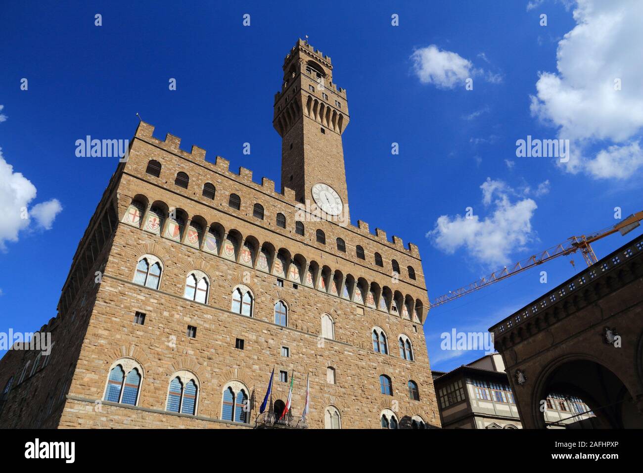 Palazzo Vecchio in Florence. Old town romanesque architecture in Tuscany, Italy. Stock Photo