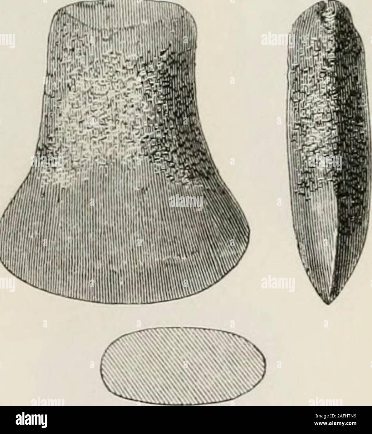 . The ancient stone implements, weapons, and ornaments, of Great Britain. -Near Cutteiiliaiu.. pin Fi|,r. 81.âNear Malton to assist in securing * Jan. 7, 1868. See also Reliquary, voL viii. p. 184.t Schoolcraft, Ind. Tribes, vol. ii., pi. xliv. 124 POLISHED CELTS. [chap. VI. Another form, with the blade reduced in width for about half its length,so as to form a sort of tang, is engraved by Squier and Davis.* The celt engraved in Fig. 82 pre-sents an abrupt shoulder on oneside only, which, however, is in thiscase probably due to the form ofthe pebble from which it was made,a portion of which ha Stock Photo