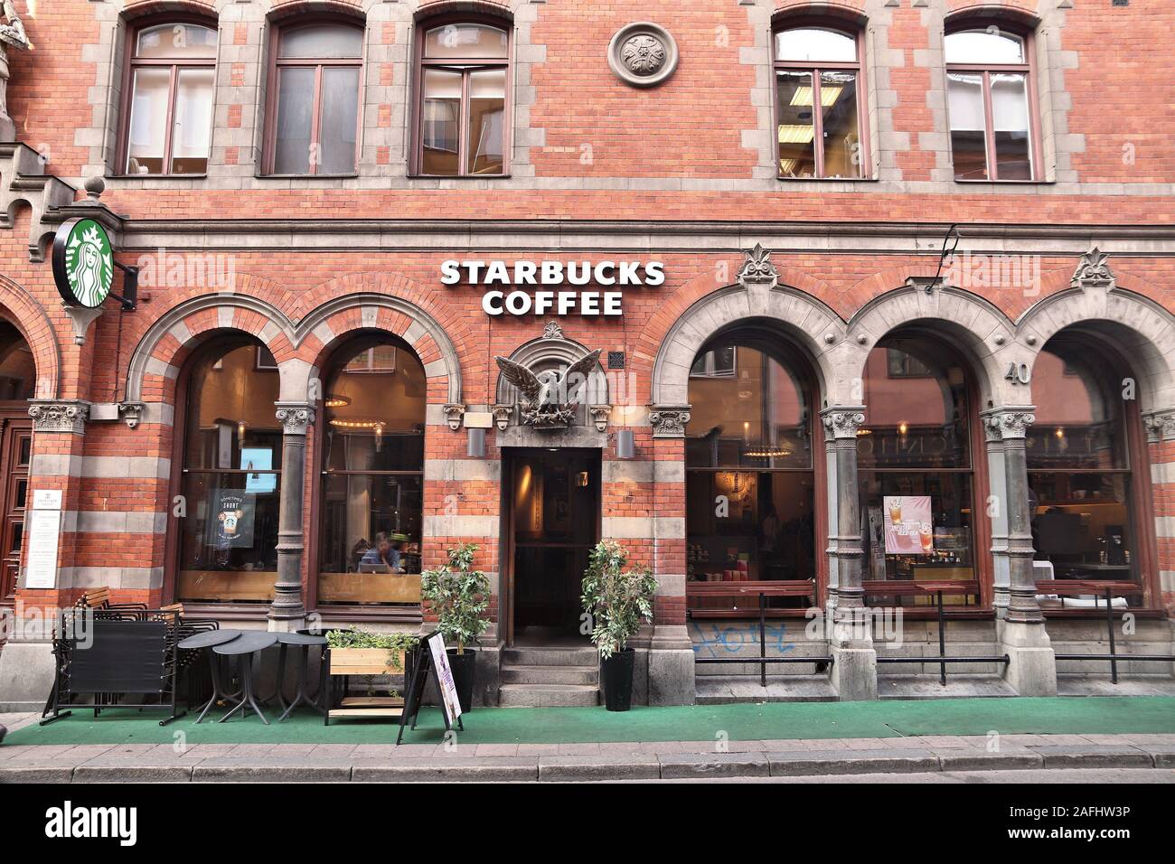 STOCKHOLM, SWEDEN - AUGUST 24, 2018: Starbucks Coffee in Gotgatan street of Sodermalm district, Stockholm. Gotgatan is one of most recognizable street Stock Photo