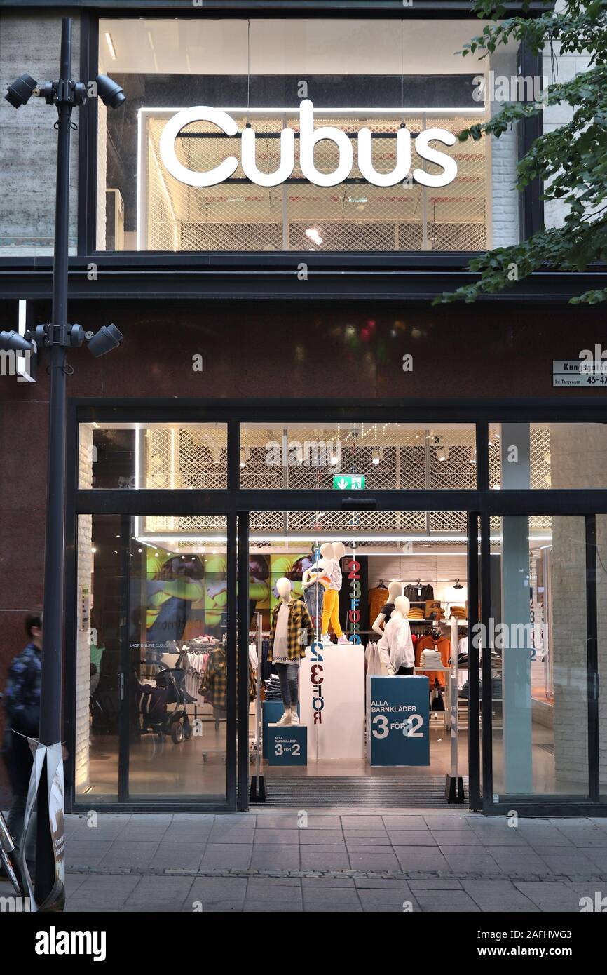 STOCKHOLM, SWEDEN - AUGUST 22, 2018: Cubus fashion store in Stockholm, Sweden. The brand Cubus is part of Varner-Gruppen owning 500 stores in Nordic c Stock Photo