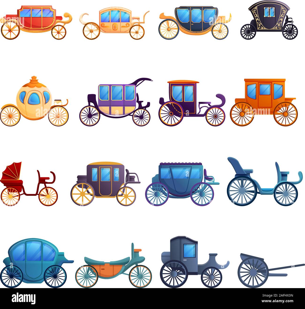 Brougham icons set. Cartoon set of brougham vector icons for web design Stock Vector