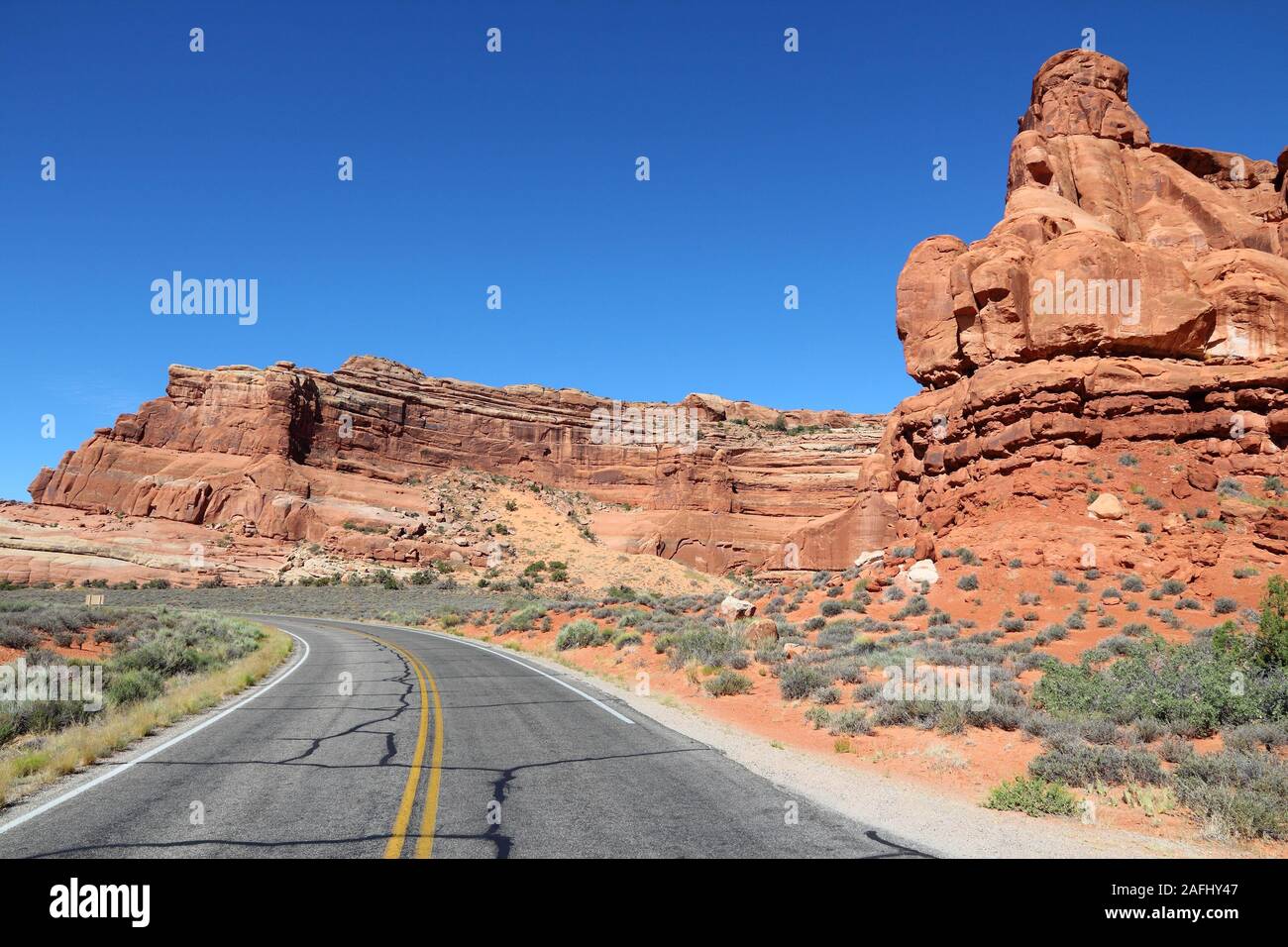 Arches Scenic Drive at Arches National Park, Utah. Stock Photo