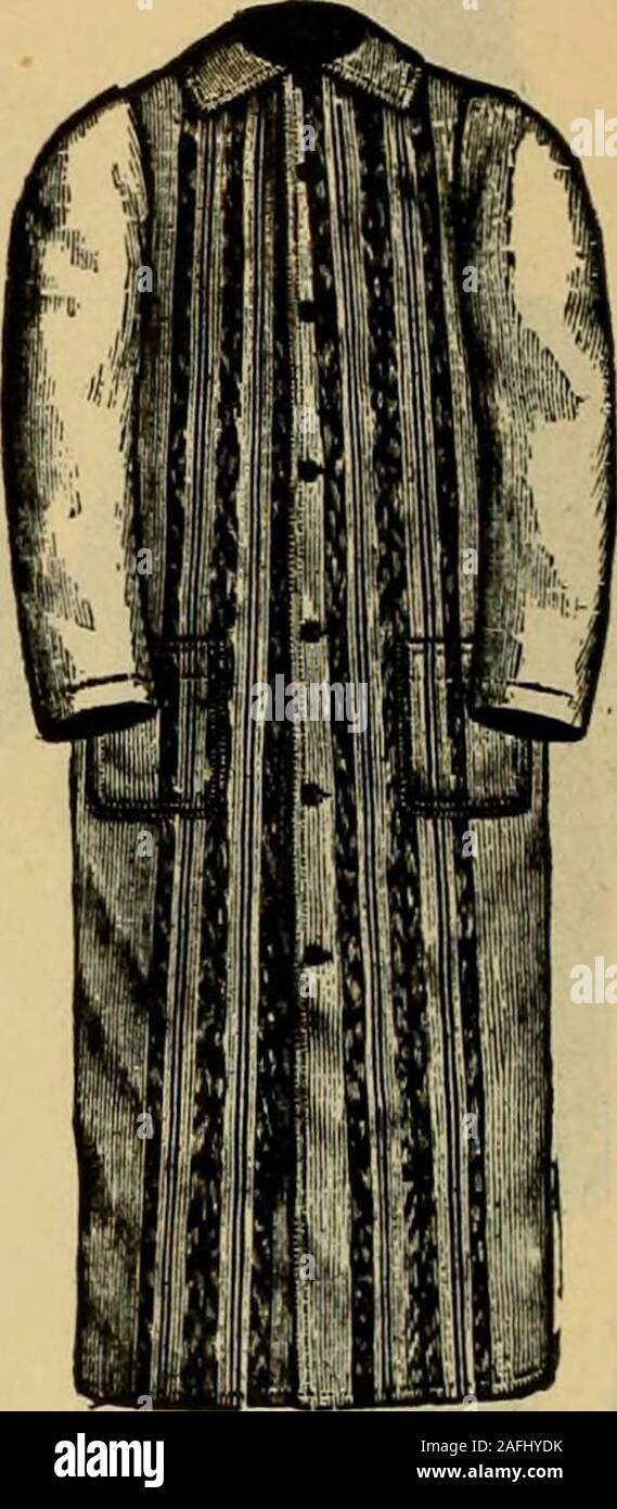 . Fall and Winter, 1890-91 Fashion Catalogue / H. O'Neill and Co.. Dressing Gown. Smoking Jacket. Bath Robe. SMOKING JACKETS. No, 1. Cashmerette, blue, brown, gray or drab, lined withfarmers satin, $4.85; with binding, $5.99 ; with cordededge, $6.45. No. 3. Fine All Wool Tricot or Berlin Twill, in blue,brown, garnet, drab or gray, bound with satin, $7.45; FineTricot, half faced with satin, $8.75. No. 5. Fine All Wool Berlin Twill or Tricot, full faced.$10.75. No. 7. Fine Extra Heavy Blue or Black Velveteen, satinbound, $12.75; full faced, $15.24. No. 9. Silk Finished Velveteen, faced with .sat Stock Photo