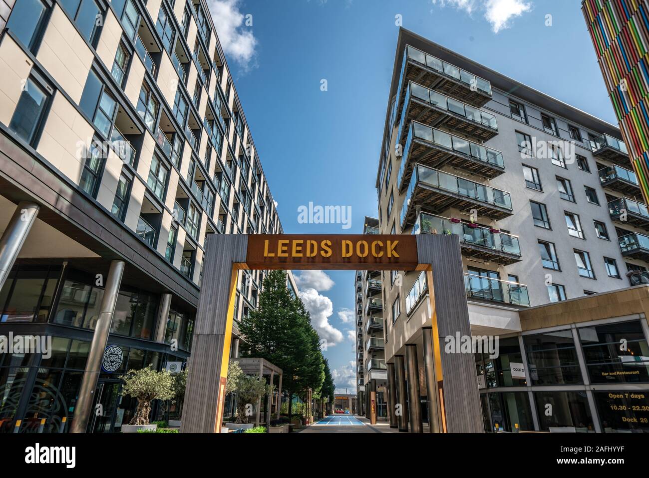 LEEDS, UNITED KINGDOM AUGUST 13 Modern city buildings at Leeds dock
