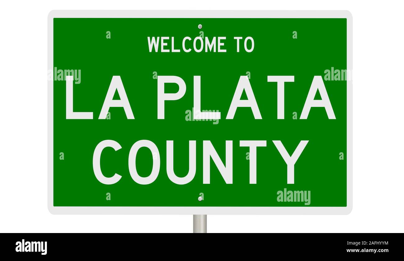 Rendering of a green 3d highway sign for La Plata County Stock Photo