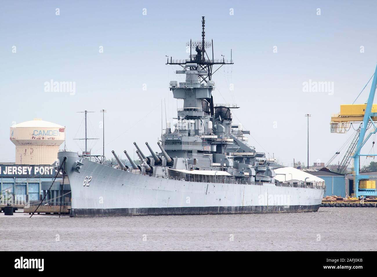 CAMDEN, USA - JUNE 11, 2013: USS New Jersey museum ship on Delaware River in Camden, USA. The Iowa-class battleship is the most decorated battleship i Stock Photo