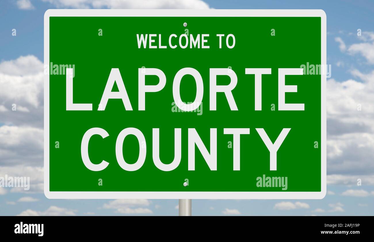 Rendering of a green 3d highway sign for LaPorte County Stock Photo Alamy