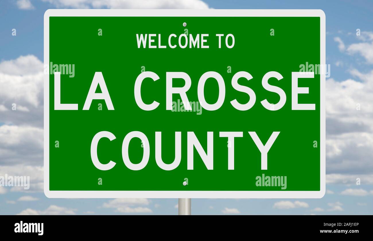 Rendering of a green 3d highway sign for La Crosse County Stock Photo