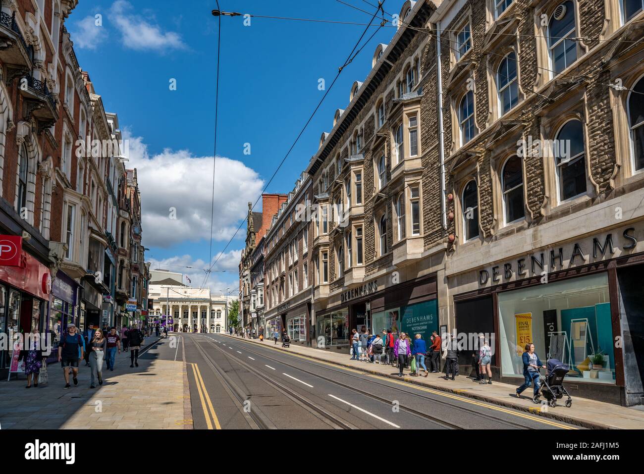 NOTTINGHAM, UNITED KINGDOM - AUGUST 15: This is a high street in the town centre of Nottingham outside the old market square on August 15, 2019 in Not Stock Photo