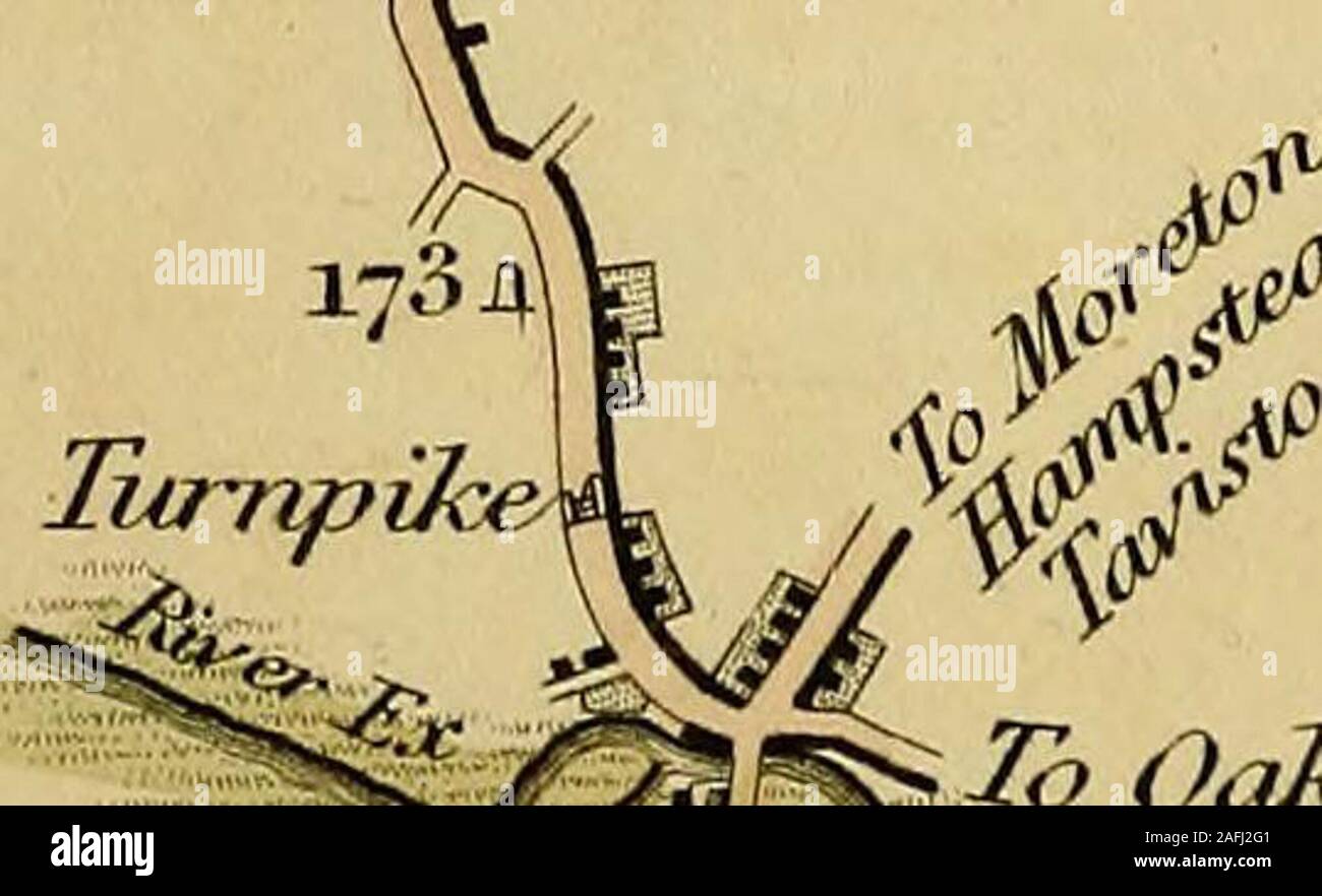 . Survey of the high roads of England and Wales : part the first comprising the counties of Kent, Surrey, Sussex [etc.], planned on a scale of one inch to the mile ... accompanied by indexes, topographic and descriptive ... ^73Mfe ^S€^^^ ,^ To Oakarrtp To Tops-ham .3jf .^Jmt^&gt;*or,.22M. EXETER|«, Stock Photo