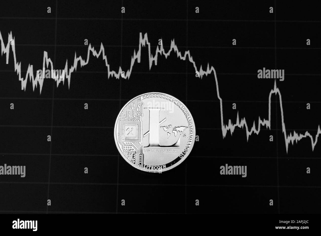 Bitcoin on a black and white background. Cryptocurrency trading Stock Photo  - Alamy