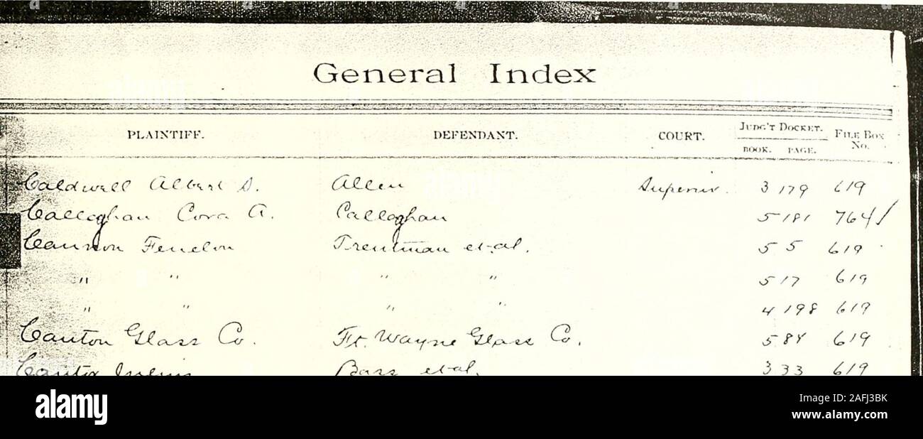 . Allen county, Indiana, circuit court record general index. 59 Of Jiadgments. AC.AIN.ST WHOM JUDGNfEXT RENDERED. -^z.^,...M IN WHOSK FAVOK KHNDICKIU). ockirr. j.jj J. j^QQj. A-t-1 Y SLc^^ ^ /^^.. rr, X, . h./L^-eXx^v ^Si^-c^ ^. /^y-  O-t-.-^^ ^,&lt;r-- -b /3. r i /^J /CJ^ iff A /J / &lt; , IiO-n^ tift-ti^ /3.,. V. Oi-^j-^ /2-&lt;:.ti.v^/ cS , ^ . ^-c4..»A /Xi^t,e Cii^--^ Cj. 3 7 en 3 i &lt; /;? y/ 2 i- C If o ^ -? ^i/tS /of .ic^Y ???? ? (. 3 e 7 / ?•?, Of Jt-idgments. Stock Photo