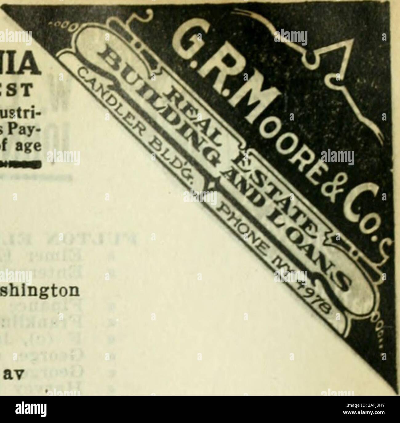 . Atlanta City Directory. Park, Ga « Peter, bds 35 Cone « Phillip L, propr St Clair Hotel, r same « Ralph B (Caro), clerk Queen Ins Co, r 114 Holdemess « Ransom C, laborer Atl Gas Co, r 395 Woodward av « Reginald C (Bernard), foreman Empire Ptg & B fcty, r 419 Whitehall « Robbie Miss, r 11 Kennesaw av « Robert, conductor Ga Ry & P Co, r 107 Piedmont av « Robert Q, deputy elk U S Court, r 269 Ponce de Leon av « Roy (c), porter G O Branning, r rear 4 E Ellis « Ruth Mrs, r 476 Spring « Rvan, clerk 11 N Broad, r 215 Ivy « R C, laborer Atl Gas Co « Samuel, clerk Southern Dairy Co, r 176 S Forsyth « Stock Photo