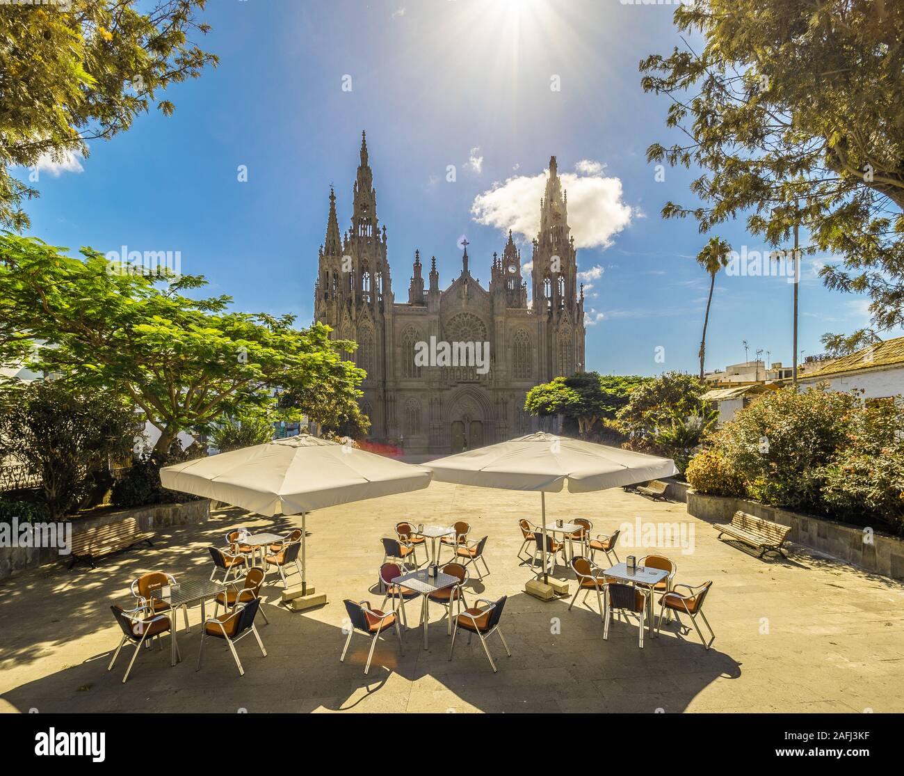 Landscape with Cathedral San Juan Bautista in Arucas, Gran Canaria, Spain Stock Photo
