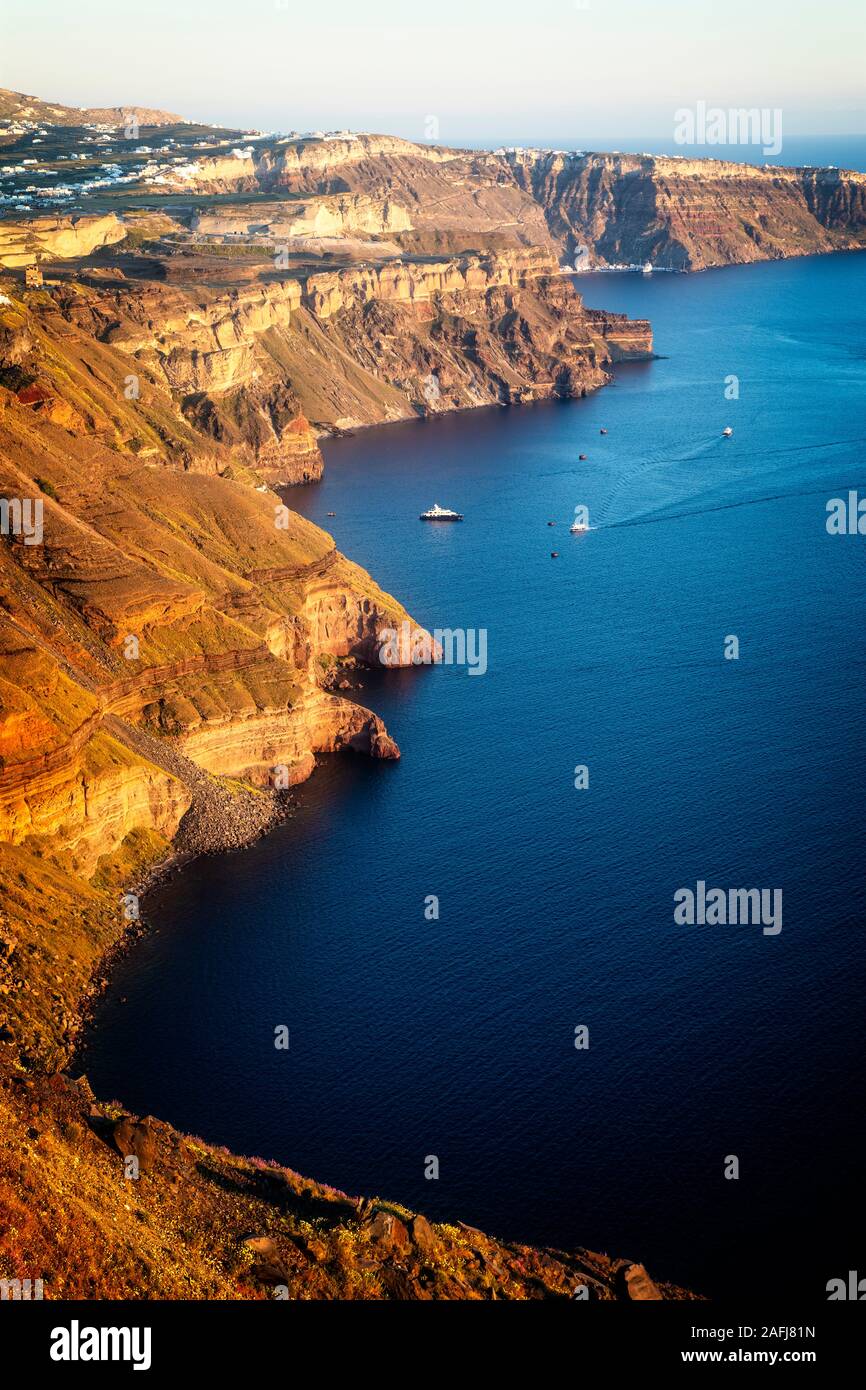 The rugged caldera coast along Santorini, Greece. Stock Photo