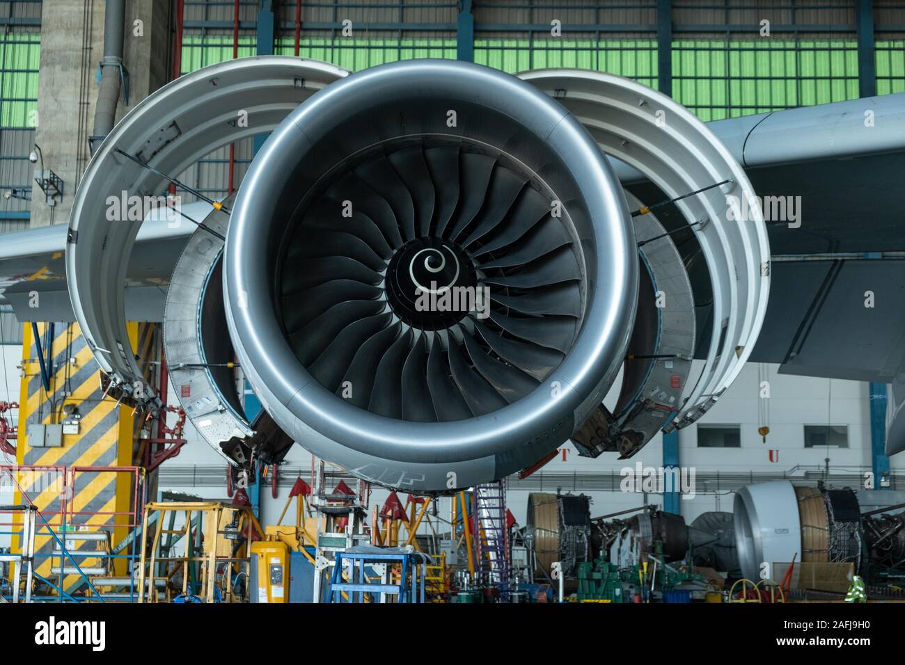 Gas turbine engine is power plant of an aircraft industry.Also used in oil and gas industrial technology.It  consist of compressor combustion turbine. Stock Photo