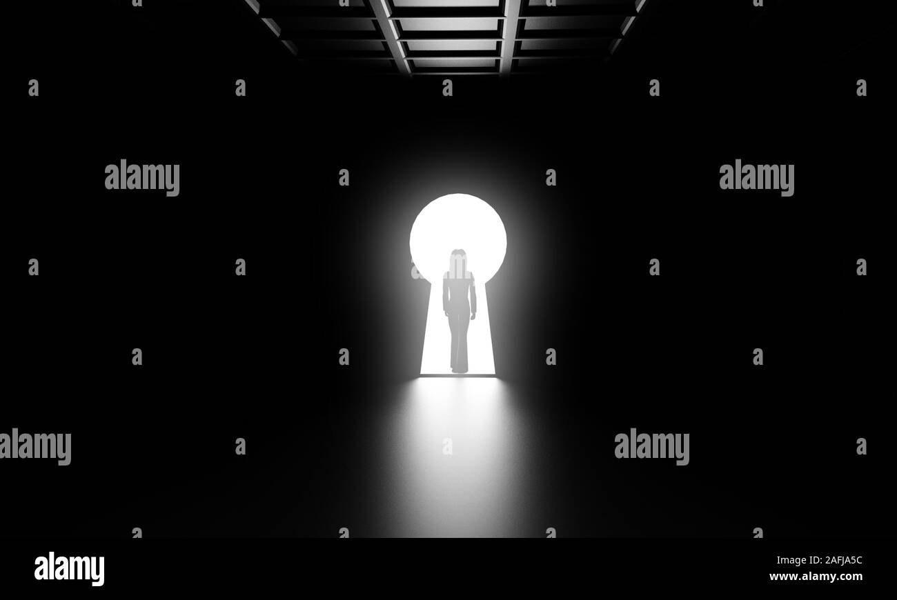 dark room with a shaped key door 3d illustration Stock Photo - Alamy