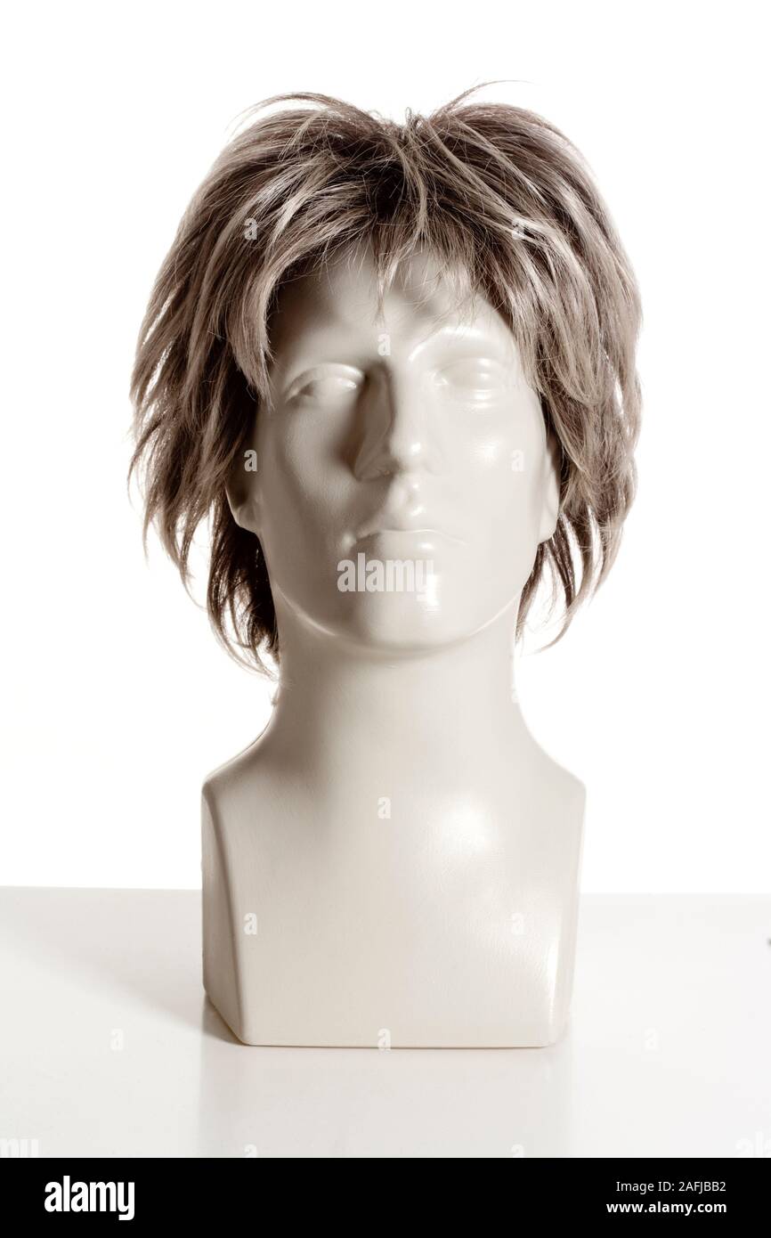 Mannequin Male Head with Wig on White Stock Photo
