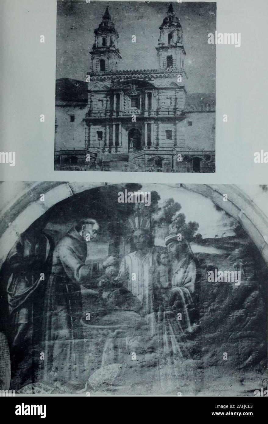 . Boletín de la Academia Nacional de la Historia. o D &lt;y a oy. ?4ü(fí O «¡ « fe tu W ai -P •&lt;?JO Boletín de la Academia Nacional de Histokia.— Volumen iii. En la parte superior: La fachada de la Iglesia de San Francisco de Quito, en su primitivo y verdadero estado. En la parte inferior: Fray Jodoco Ricke, fimdador del Convento franciscano. Cuidru de Astudillo, que existe encima de la puerta de entrada al Monasterio. Boletín de la Academia Nacional de Histokia. — Volumen m Stock Photo