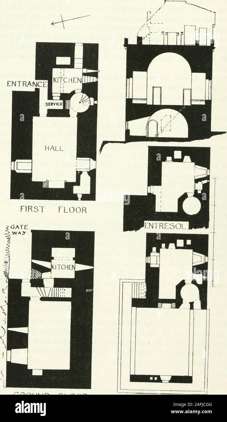 . The castellated and domestic architecture of Scotland, from the twelfth to the eighteenth century. th century, when the maleline ended and the place passed by marriage into the possession of theKeiths. This castle has considerable afiuiity with others of the LPlan belonging to the Second Period, such as Craigmillar, Cessford,tie, and was therefore probably ei-ected by the Keiths during thatperiod. In the sixteenth century the Keiths also built the neighbour-ing castle of Inverugie, which became the chief residence of the Maris-chal or elder branch of the family. Mr. Boyd refers to a charterg Stock Photo