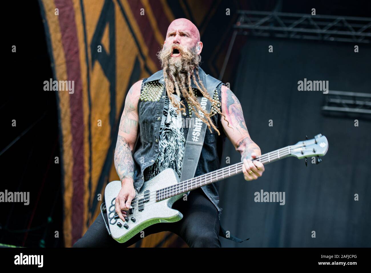 MUNICH, GERMANY - MAY 31: Chris Kael, bassist of the American metal band Five  Finger Death Punch (5FDP), performing live at the Rockavaria festival on  May 31, 2015 in Munich, Germany Stock Photo - Alamy