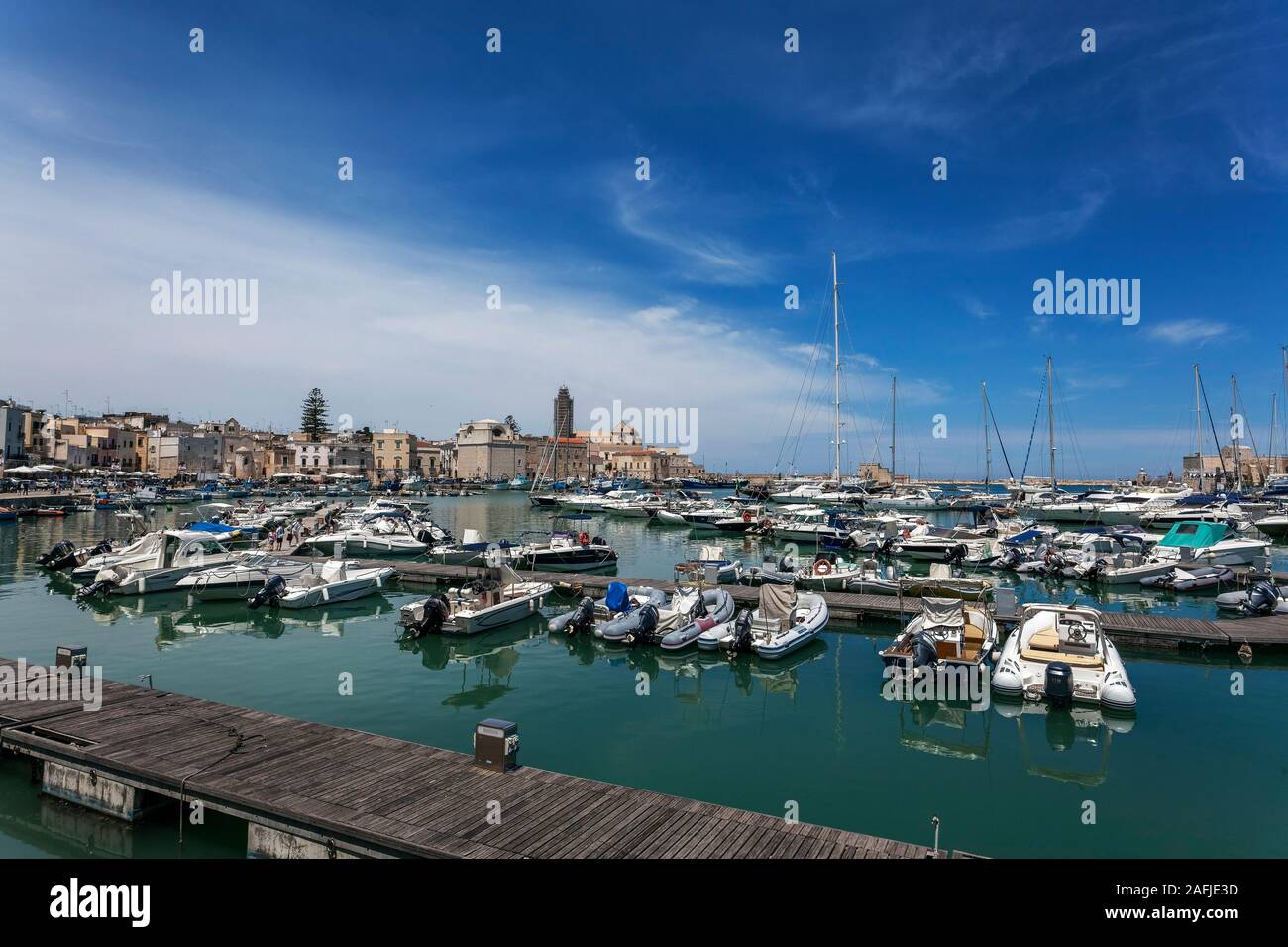 Fishing Boats and Trawlers in the Port of Trani, Bari, Apulia, Puglia, South of Italy Stock Photo