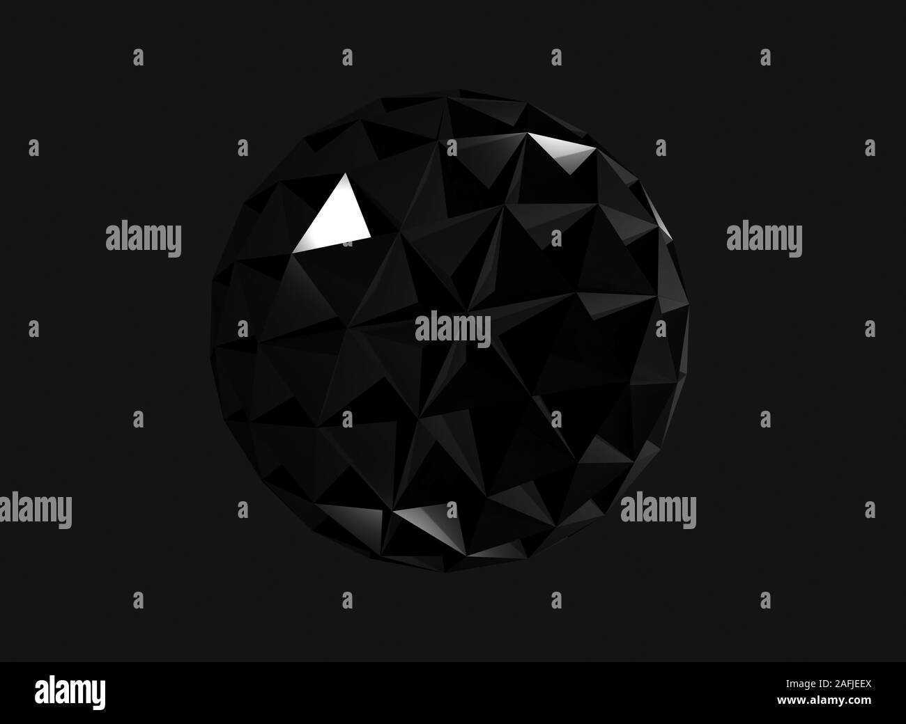 Shiny black spherical triangulated crystal object isolated over dark gray background, 3d rendering illustration Stock Photo
