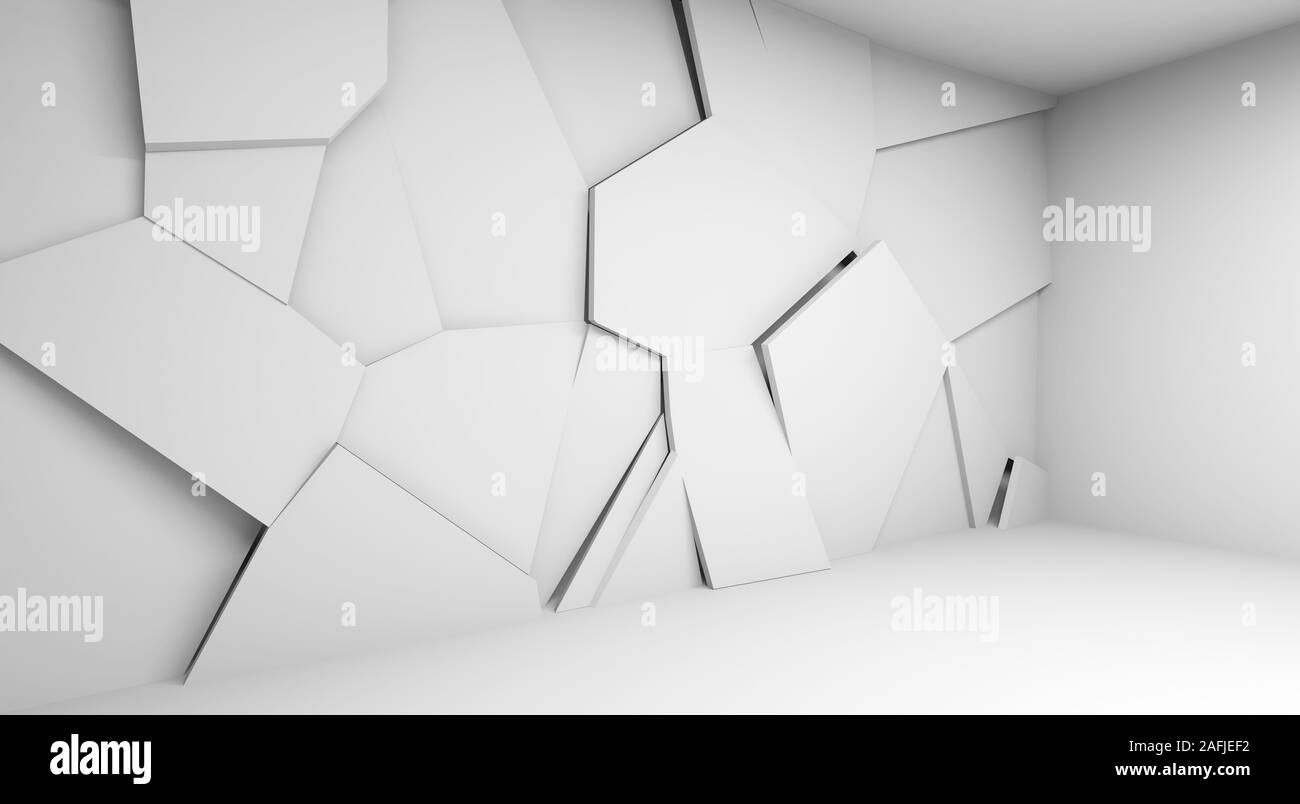Abstract white empty room interior design with polygonal decoration ...